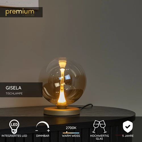 Lucide GISELA - Tischlampe - Ø 16 cm - LED Dim. - 1x5W 2700K - Amber | Premium - USP